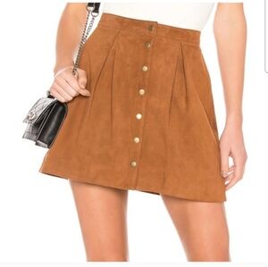 House Of Harlow Leather Suede Mini Button Front Skirt